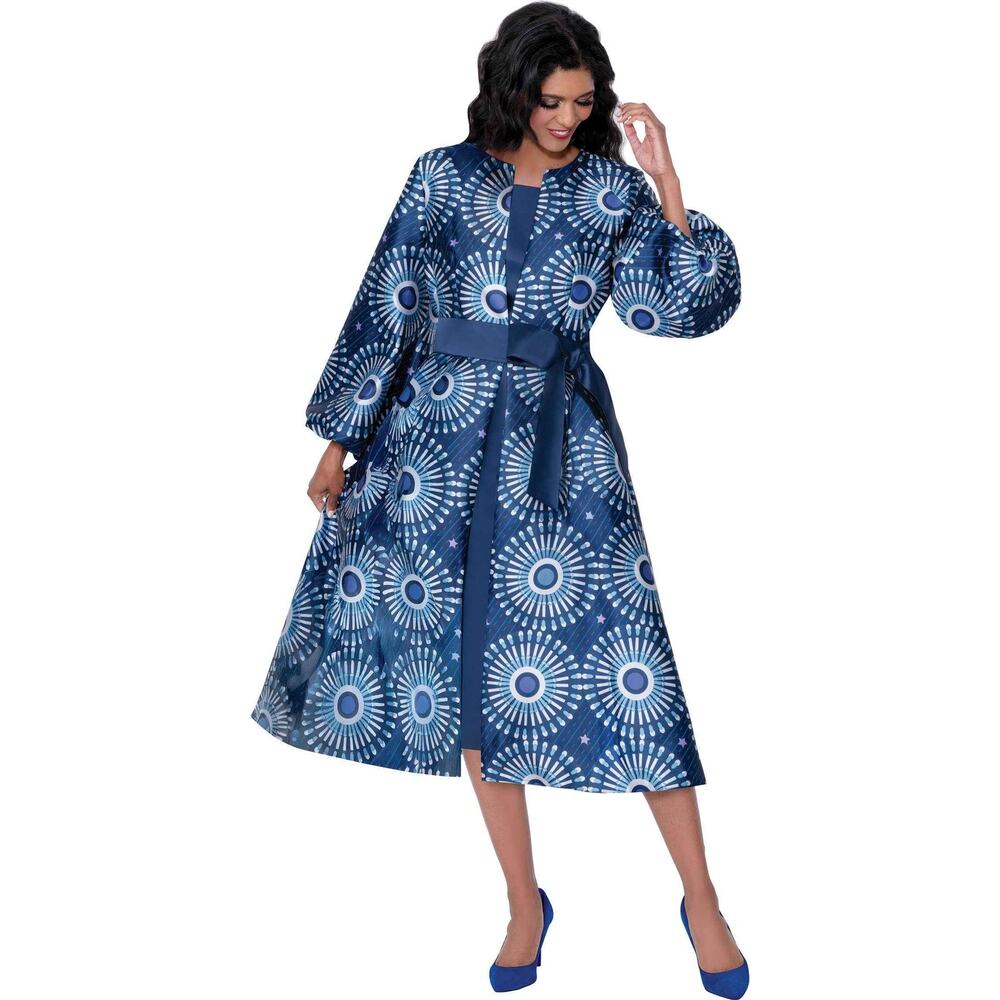 Dresses by Nubiano Blue Print Belted Jacket Dress
